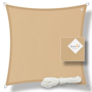 hanSe® Marken Sonnensegel 100% Polyester Quadrat 2x2 m Sand